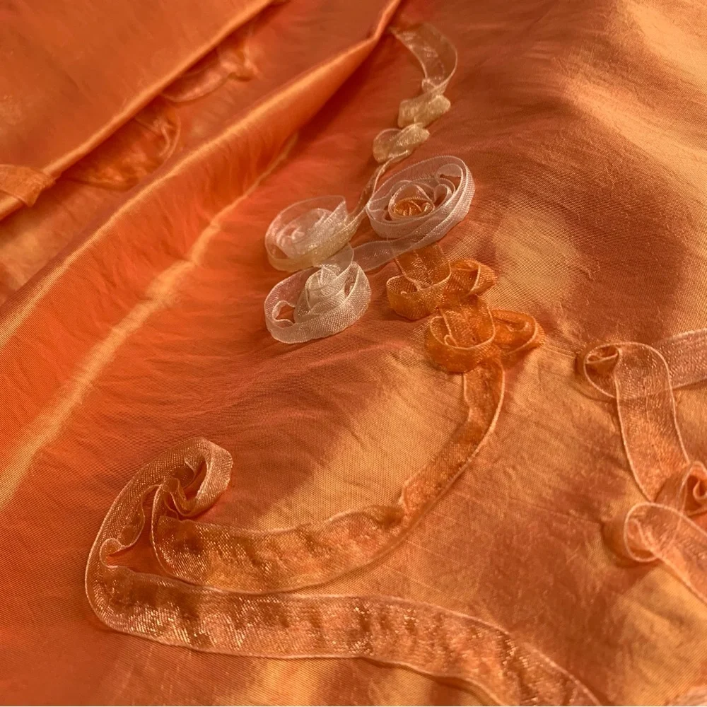 Vintage 80’s Orange Strapless Party Dress Size 14 Large Bow Floral Accent - Picture 10 of 11